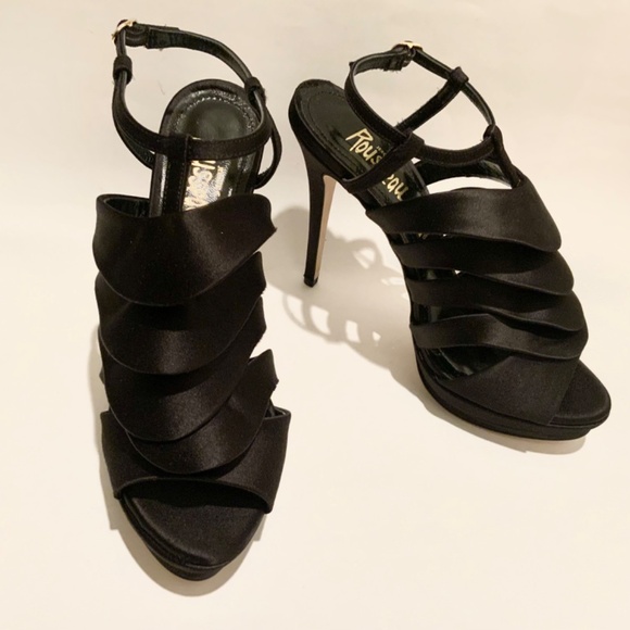 Jerome C. Rousseau Quorra Black Open Toe Pumps Stiletto Heel Fashionable Shoes - Picture 8 of 13